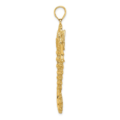 14K Gelbgold Charm Seepferdchen strukturiert 3D