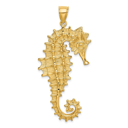 14K Gelbgold Charm Seepferdchen strukturiert 3D