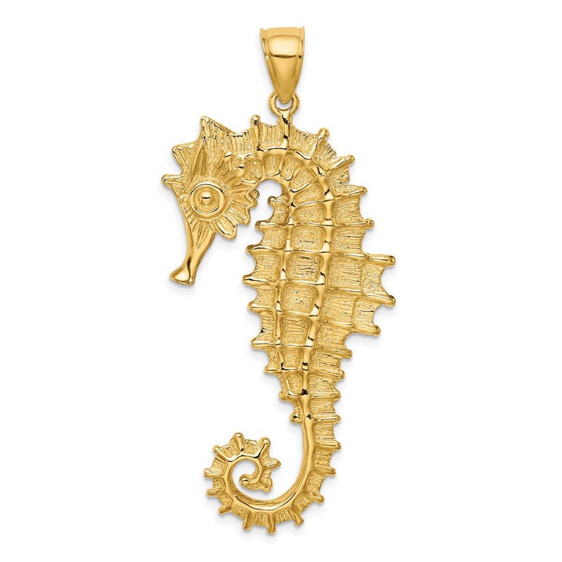 14K Gelbgold Charm Seepferdchen strukturiert 3D
