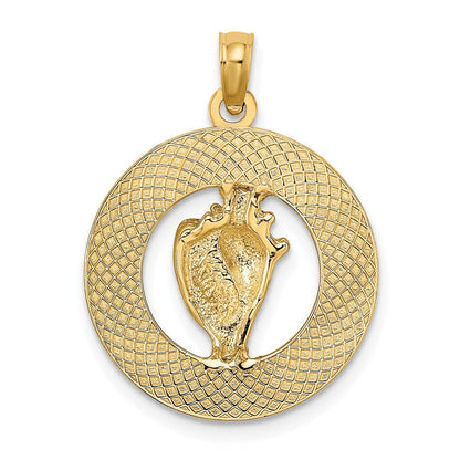 14K Gelbgold BAHAMAS Charm mit Muschelschale-Kreis (Conch Shell)