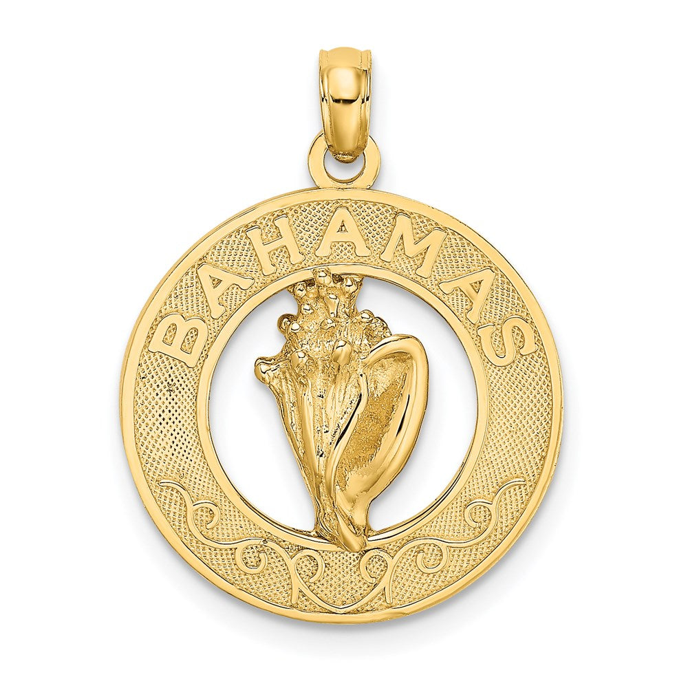 14K Gelbgold BAHAMAS Charm mit Muschelschale-Kreis (Conch Shell)