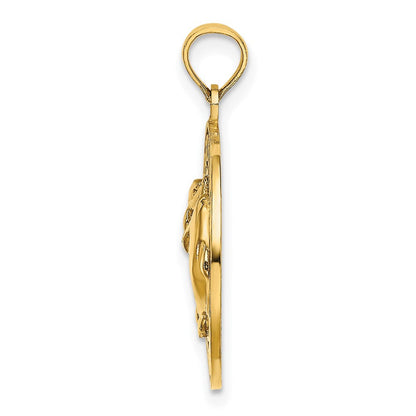 14K Gelbgold Charm "DOCKYARD BERMUDA" Runder Rahmen mit Delfinen