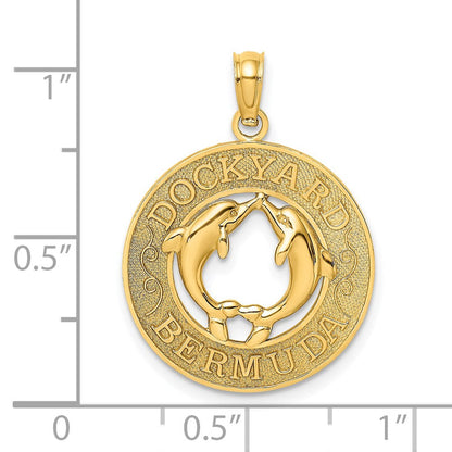 14K Gelbgold Charm "DOCKYARD BERMUDA" Runder Rahmen mit Delfinen
