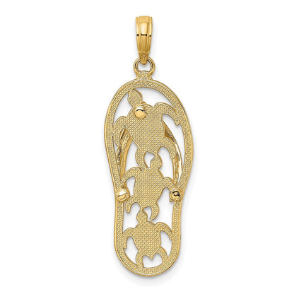 14K Gelbgold Charm „Dreifache Schildkröte Flip-Flop“