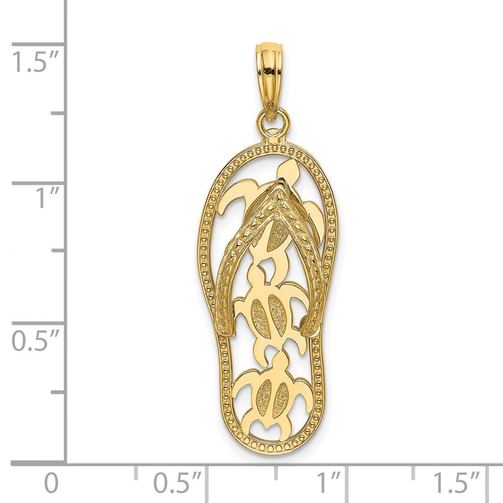 14K Gelbgold Charm „Dreifache Schildkröte Flip-Flop“