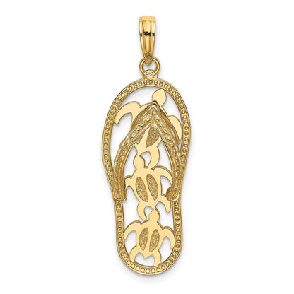 14K Gelbgold Charm „Dreifache Schildkröte Flip-Flop“