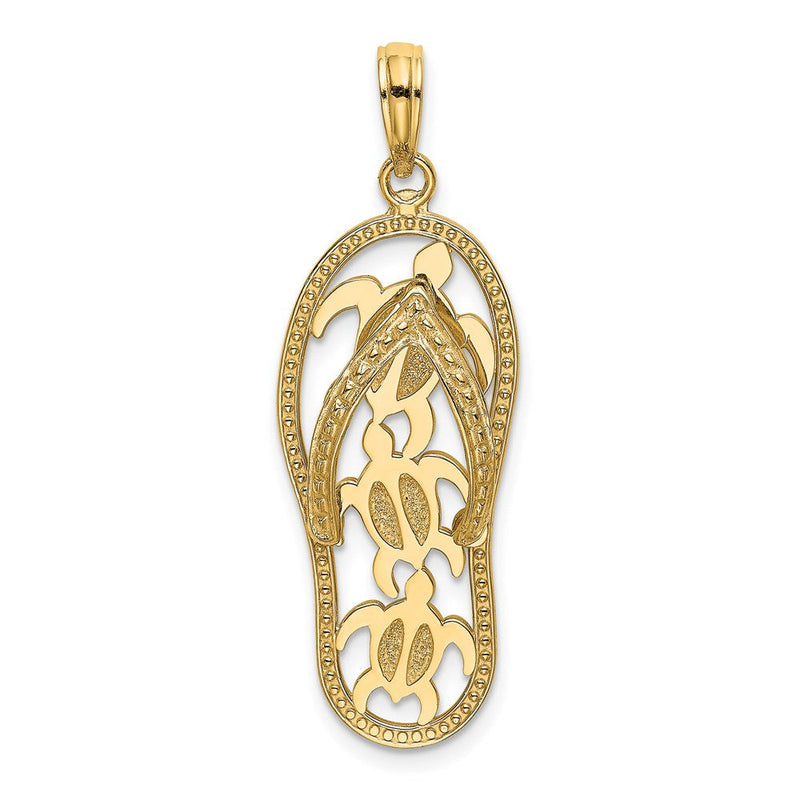 14K Gelbgold Charm „Dreifache Schildkröte Flip-Flop“