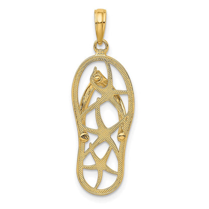 14K Gelbgold Mehrfarbiger Seestern-Flip-Flop-Charm