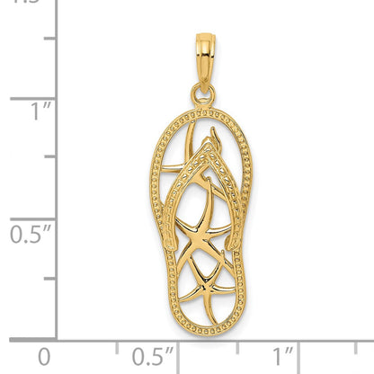 14K Gelbgold Mehrfarbiger Seestern-Flip-Flop-Charm