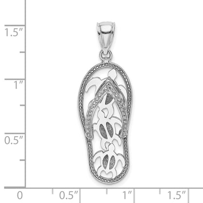 14K Weißgold Dreifach-Schildkröte-Flip-Flop-Charm