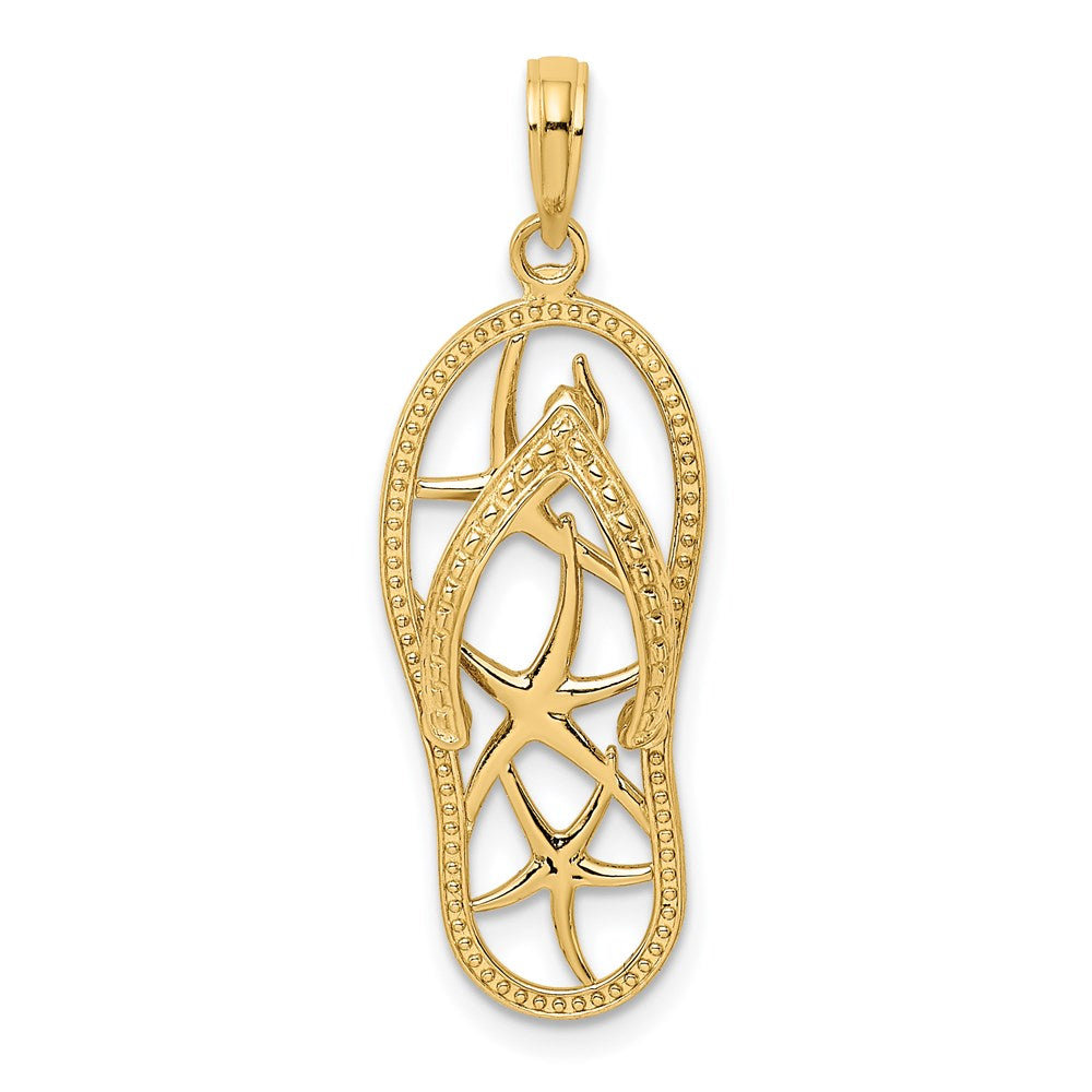 14K Gelbgold Mehrfarbiger Seestern-Flip-Flop-Charm