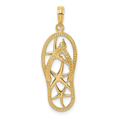 14K Gelbgold Mehrfarbiger Seestern-Flip-Flop-Charm