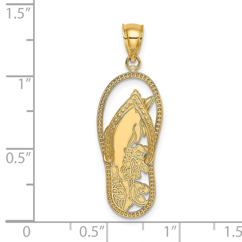 14K Gelbgold Polierter Delfin-Flip-Flop-Charm