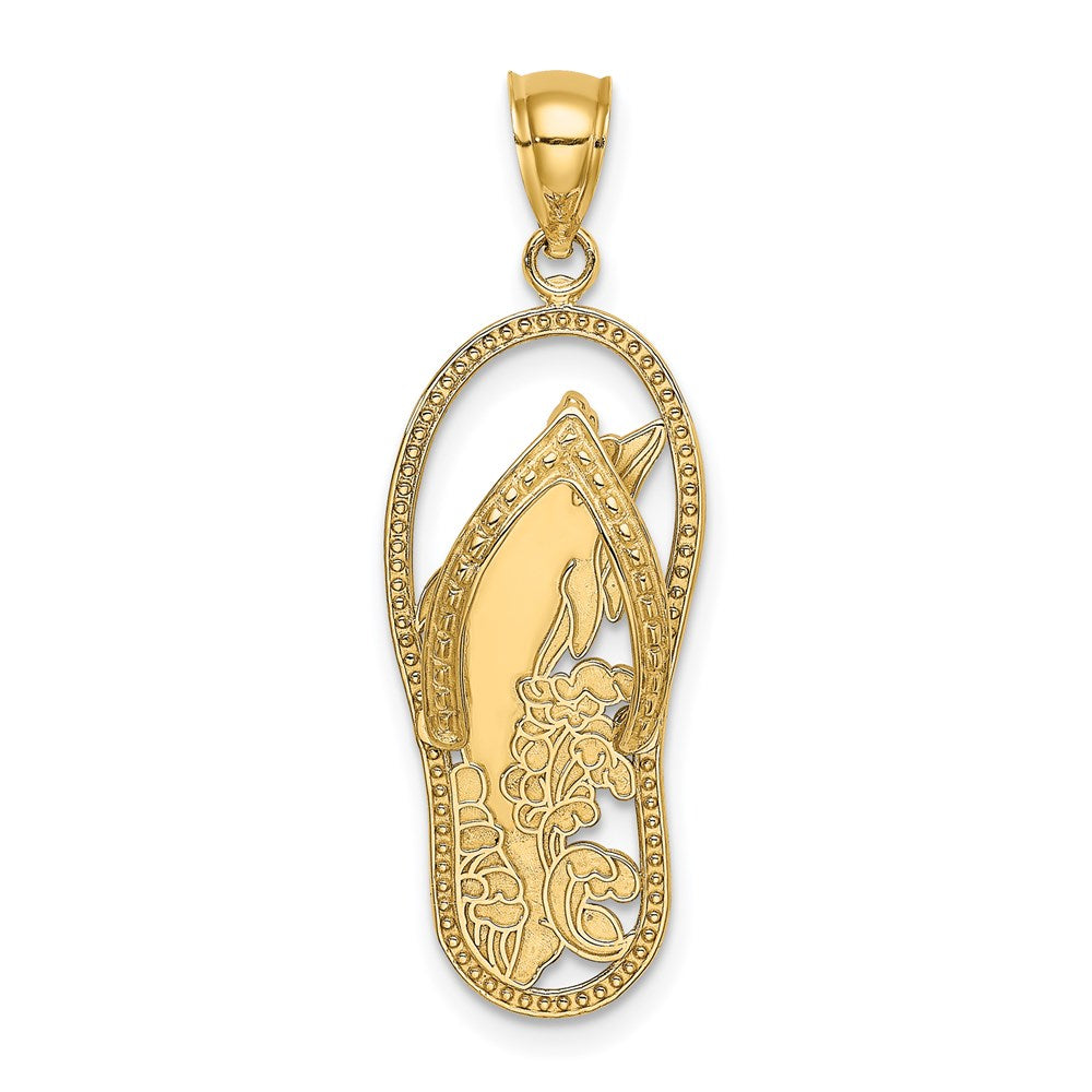 14K Gelbgold Polierter Delfin-Flip-Flop-Charm