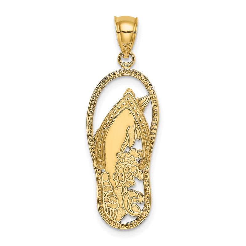 14K Gelbgold Polierter Delfin-Flip-Flop-Charm