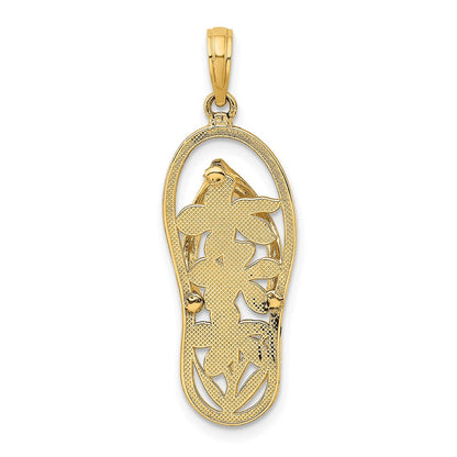 14K Gelbgold Polierter Multi-Blumen-Flip-Flop-Charm