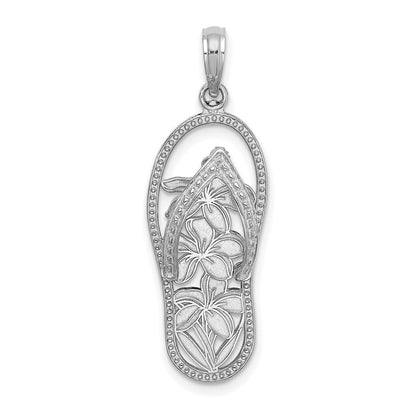 14K Weißgold Polierter Multi-Blumen-Flip-Flop-Charm