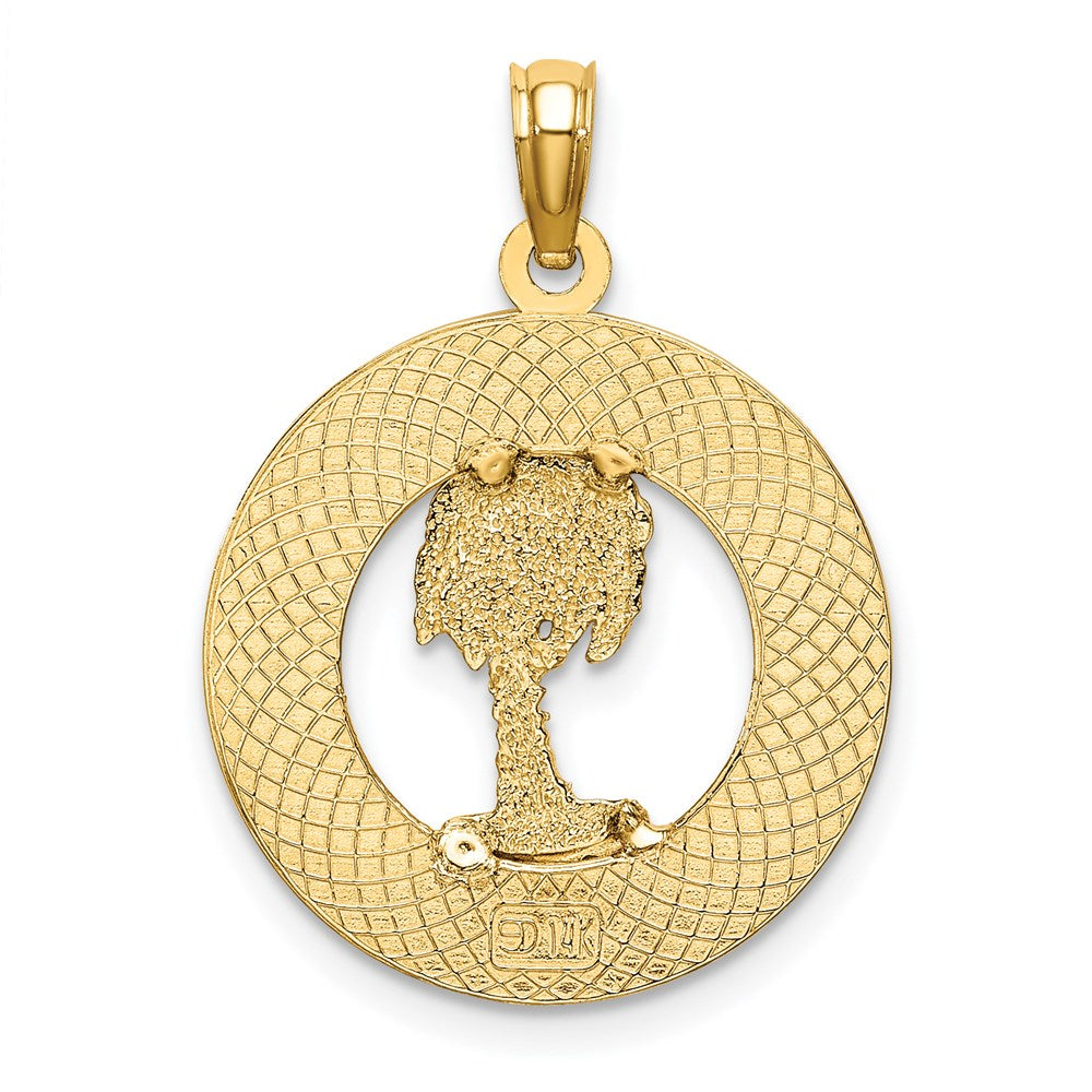 14K Gelbgold TURKS UND CAICOS Charm mit Palme im Kreis