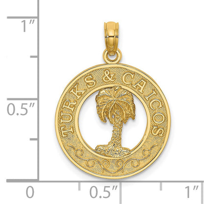 14K Gelbgold TURKS UND CAICOS Charm mit Palme im Kreis