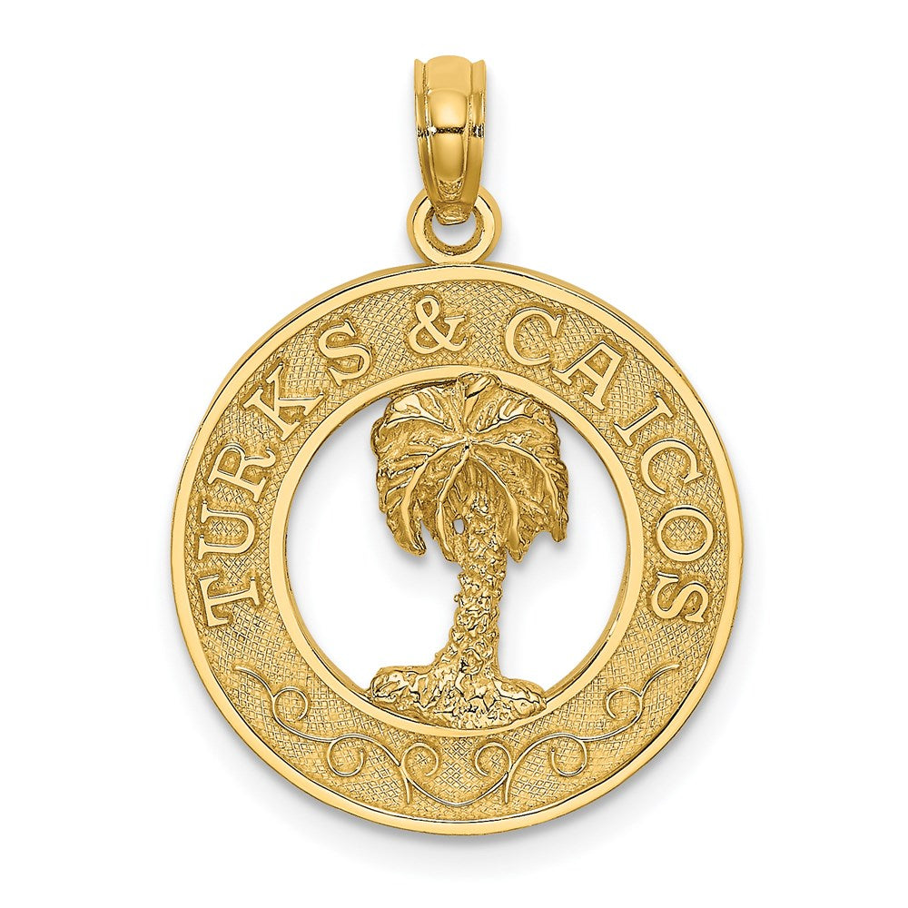 14K Gelbgold TURKS UND CAICOS Charm mit Palme im Kreis