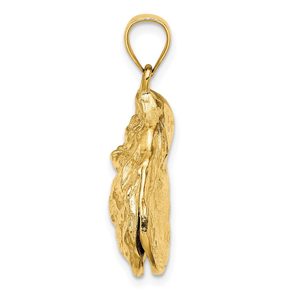 14K Gelbgold 3-D texturierter Austernschalen-Charm