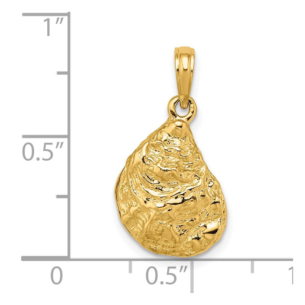 14K Gelbgold 3-D strukturierter Austernschalen-Charm