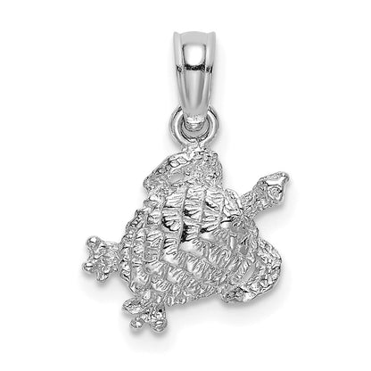 14K Weißgold Strukturiert Meer Schildkröte Charm