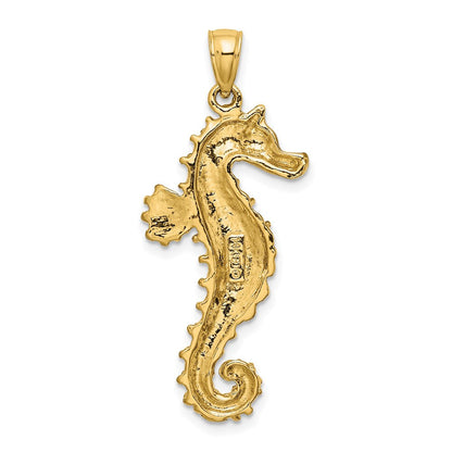 14K Gelbgold Seepferdchen-Charm mit strukturierter Oberfläche