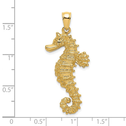 14K Gelbgold Seepferdchen-Charm mit strukturierter Oberfläche