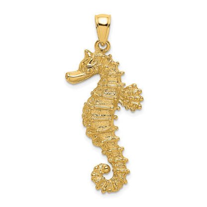 14K Gelbgold Seepferdchen-Charm mit strukturierter Oberfläche