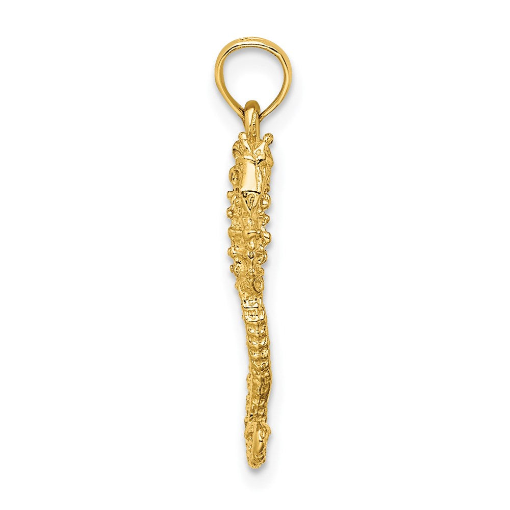 14K Gelbgold 3-d Strukturiert Seepferdchen mit Schwanz Charm