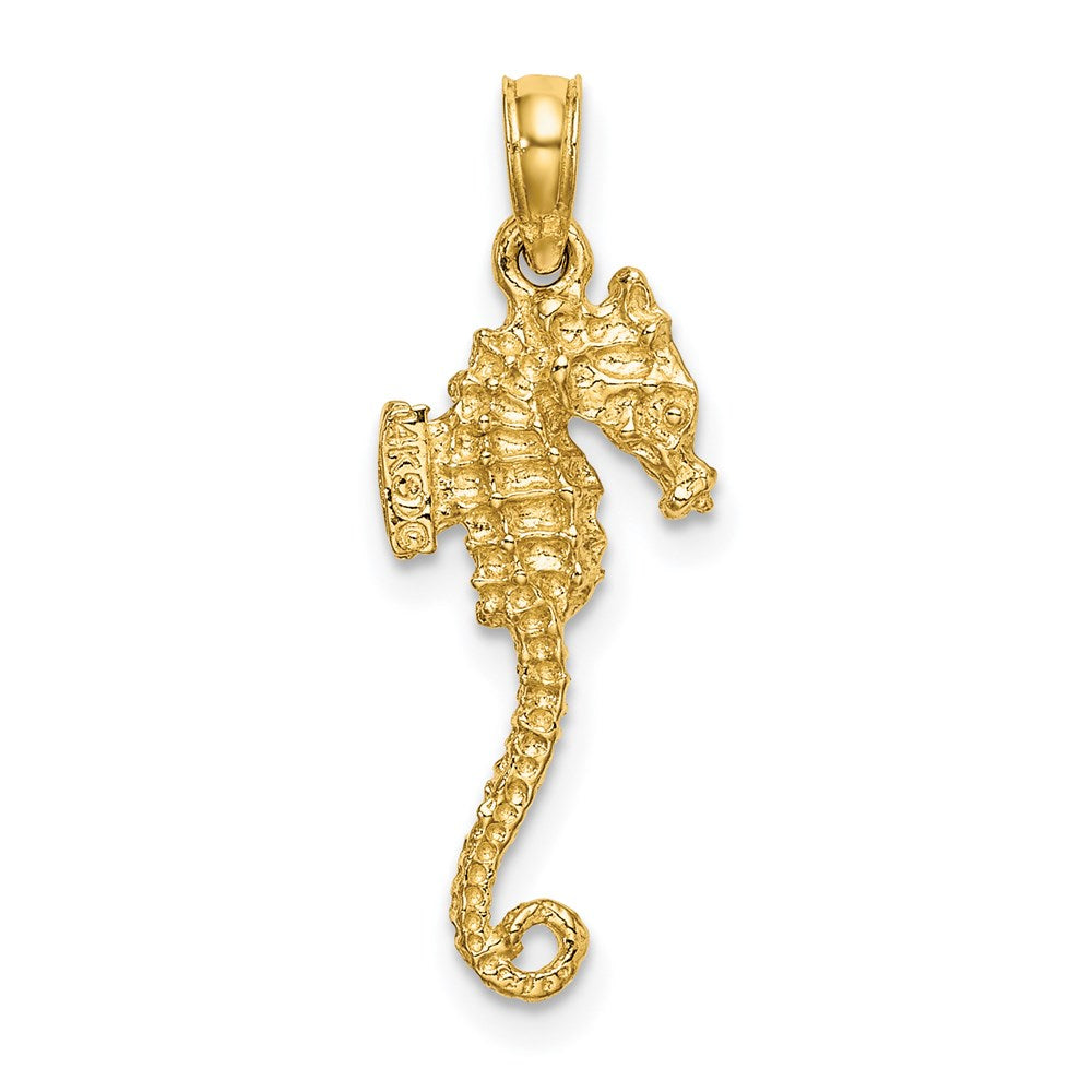 14K Gelbgold 3-d Strukturiert Seepferdchen mit Schwanz Charm