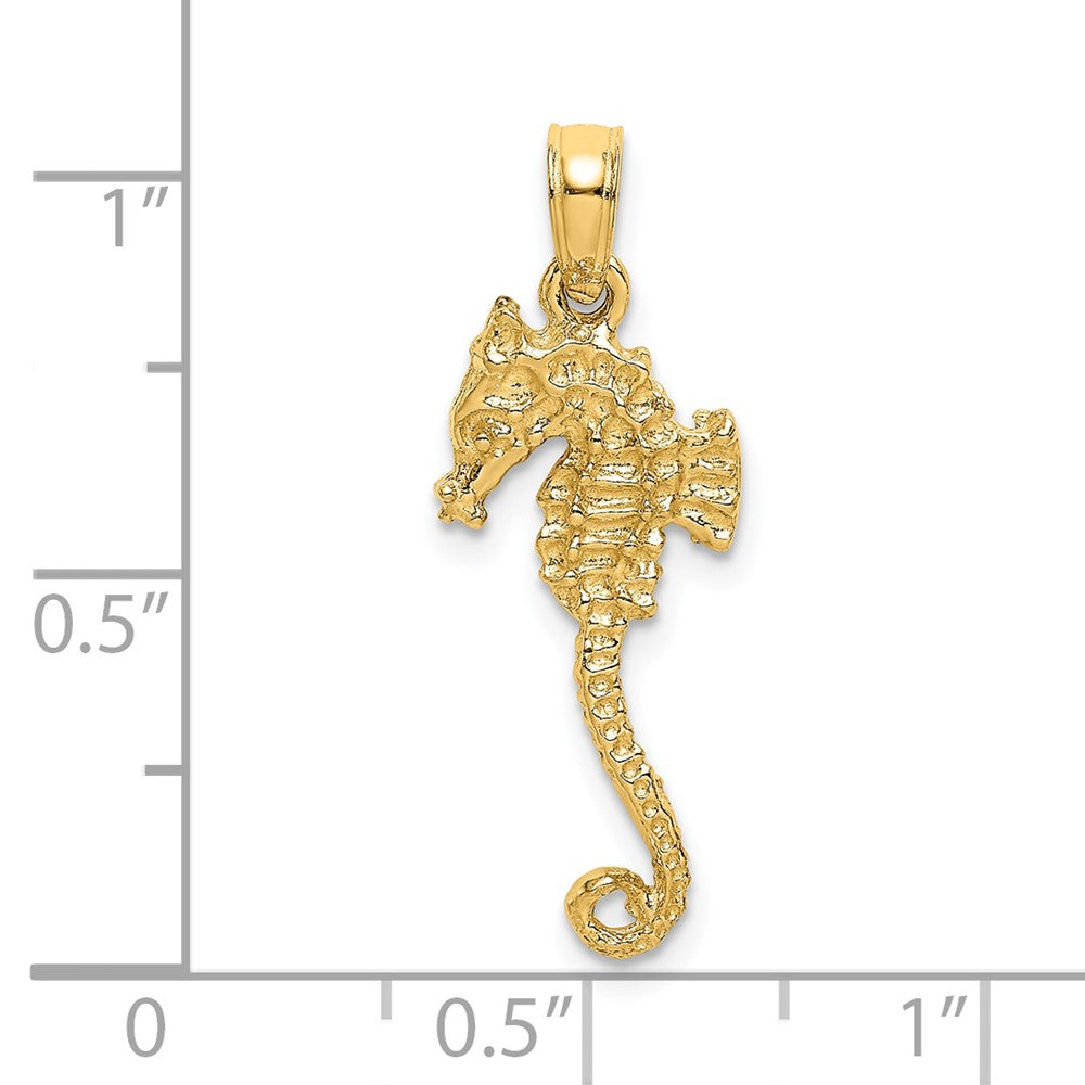 14K Gelbgold 3-d Strukturiert Seepferdchen mit Schwanz Charm