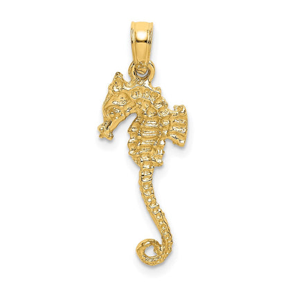 14K Gelbgold 3-d Strukturiert Seepferdchen mit Schwanz Charm