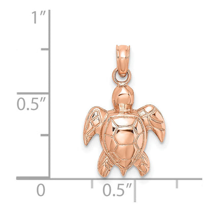 14K Roségold Strukturiert Meer Schildkröte Charm