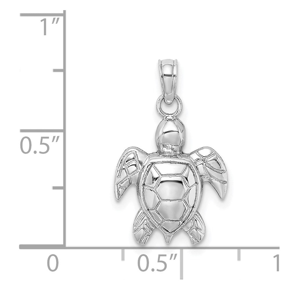 14K Weißgold 2-d Strukturiert Meer Schildkröte Charm