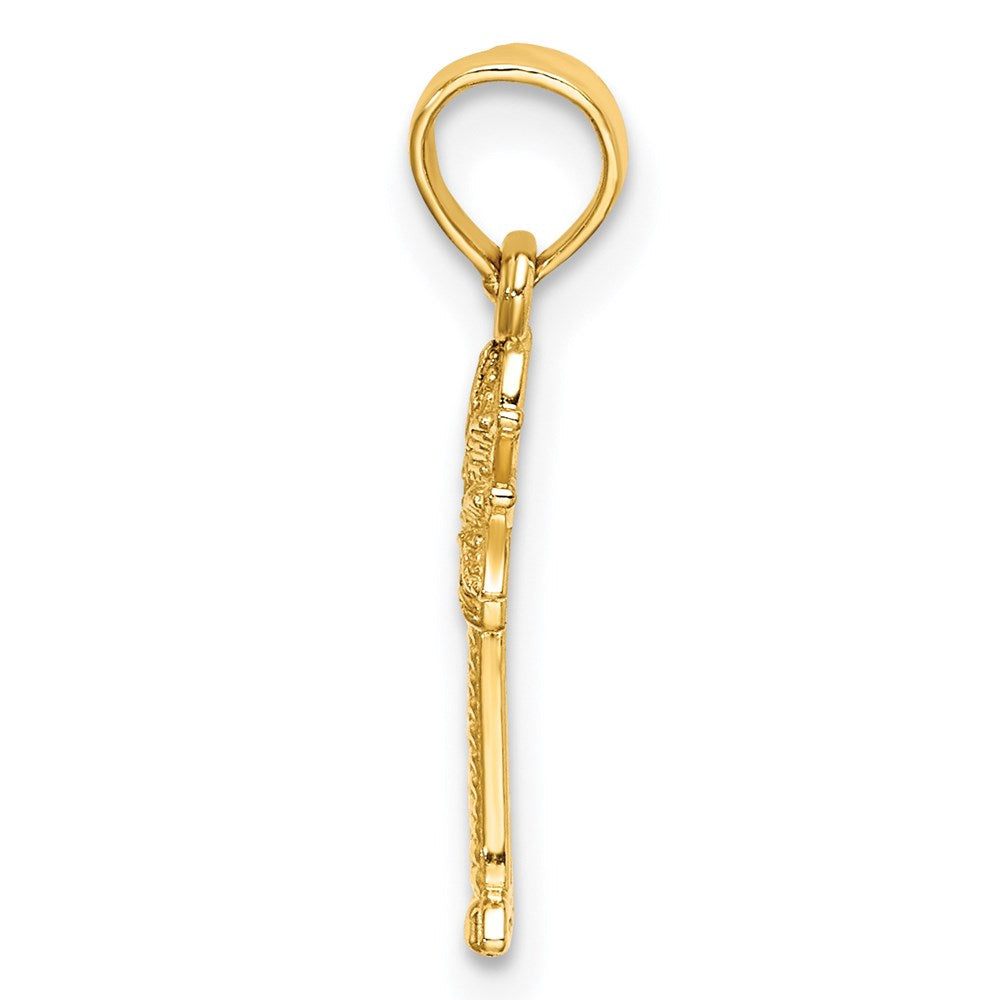 14K Gelbgold 2-d Strukturiert Mini Palmetto Palme Baum Charm
