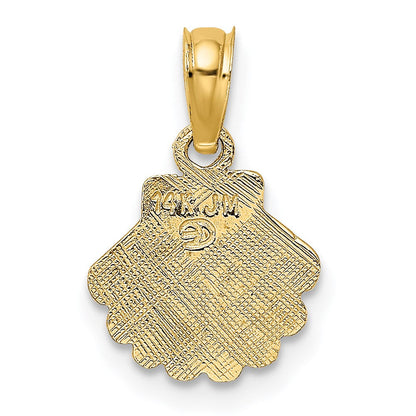 14K Gelbgold Poliert und Graviert Muschel Charm