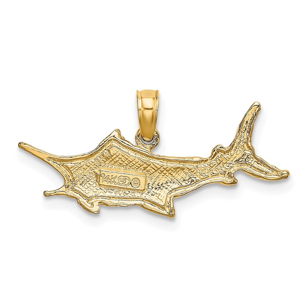 14K Gelbgold Strukturiert 2-d Marlin Fisch Charm
