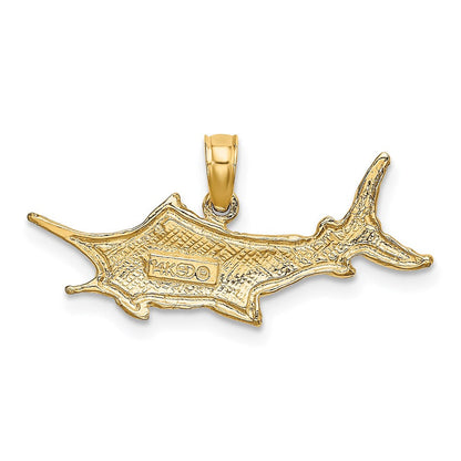 14K Gelbgold Strukturiert 2-d Marlin Fisch Charm