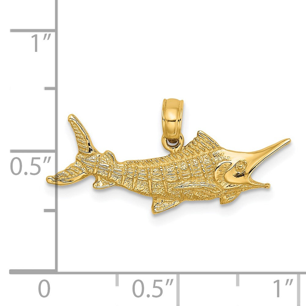 14K Gelbgold Strukturiert 2-d Marlin Fisch Charm