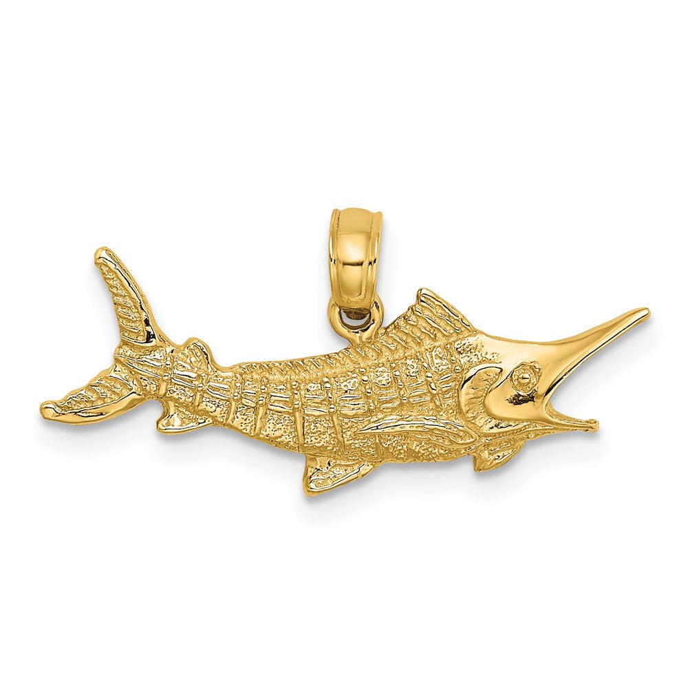 14K Gelbgold Strukturiert 2-d Marlin Fisch Charm