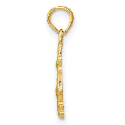 14K Gelbgold Strukturiert Mini Doppelt Seestern und Coral Charm