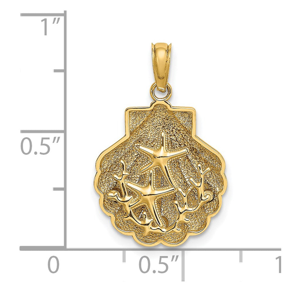 14K Gelbgold Wendecharm Seestern und Korallenriff in Muschel