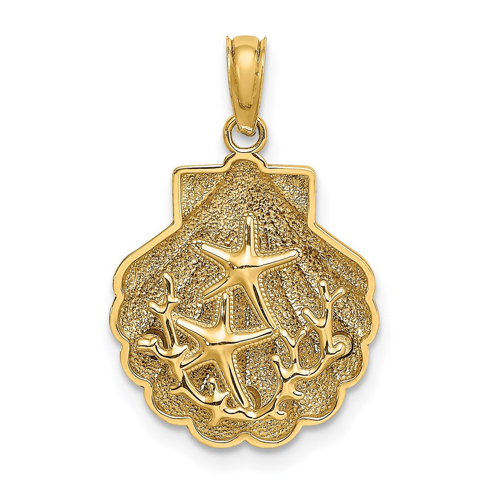 14K Gelbgold Wendecharm Seestern und Korallenriff in Muschel