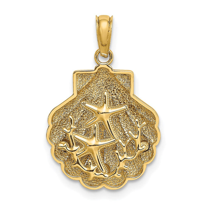 14K Gelbgold Wendecharm Seestern und Korallenriff in Muschel