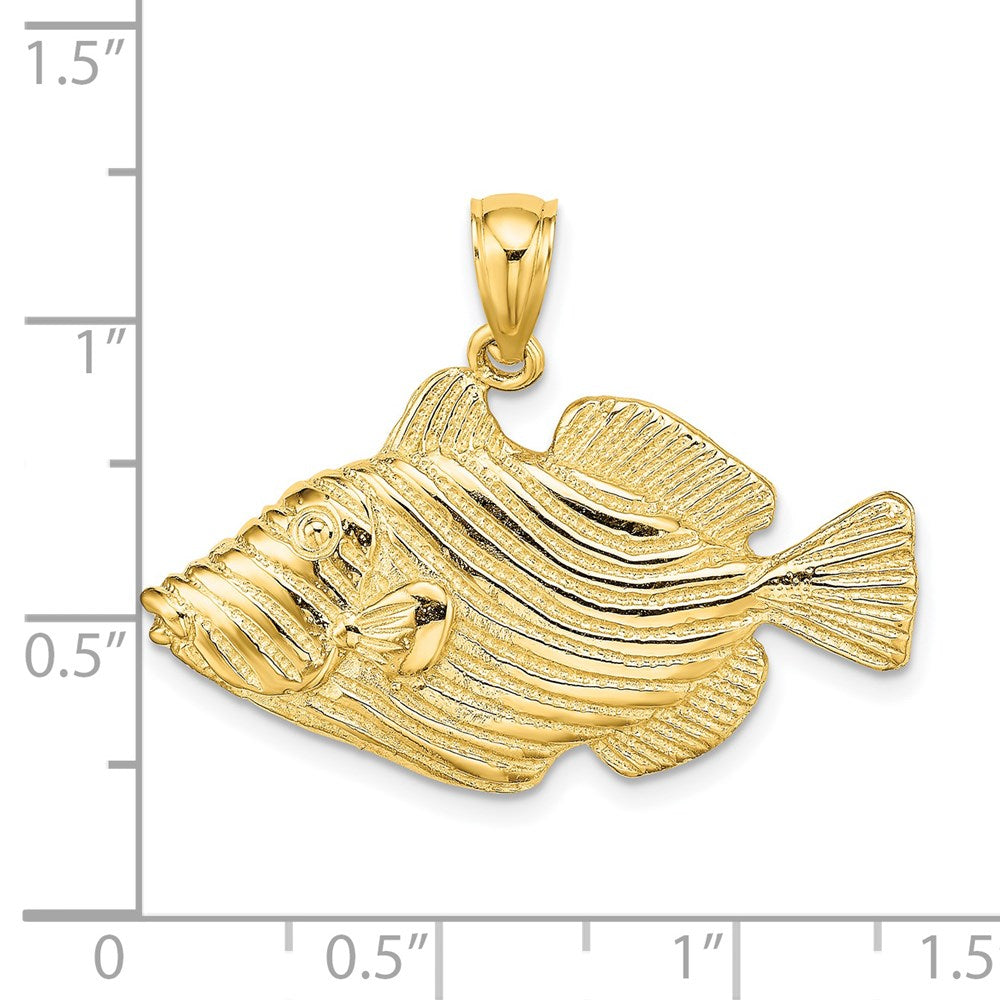 14K Gelbgold Poliert/Graviert Gestreifter Fisch-Charm