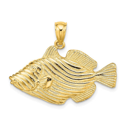 14K Gelbgold Poliert/Graviert Gestreifter Fisch-Charm
