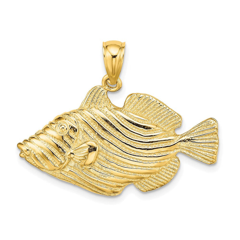 14K Gelbgold Poliert/Graviert Gestreifter Fisch-Charm