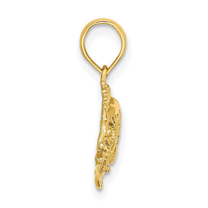 14K Gelbgold Polierter/Texturierter Fisch-Charm